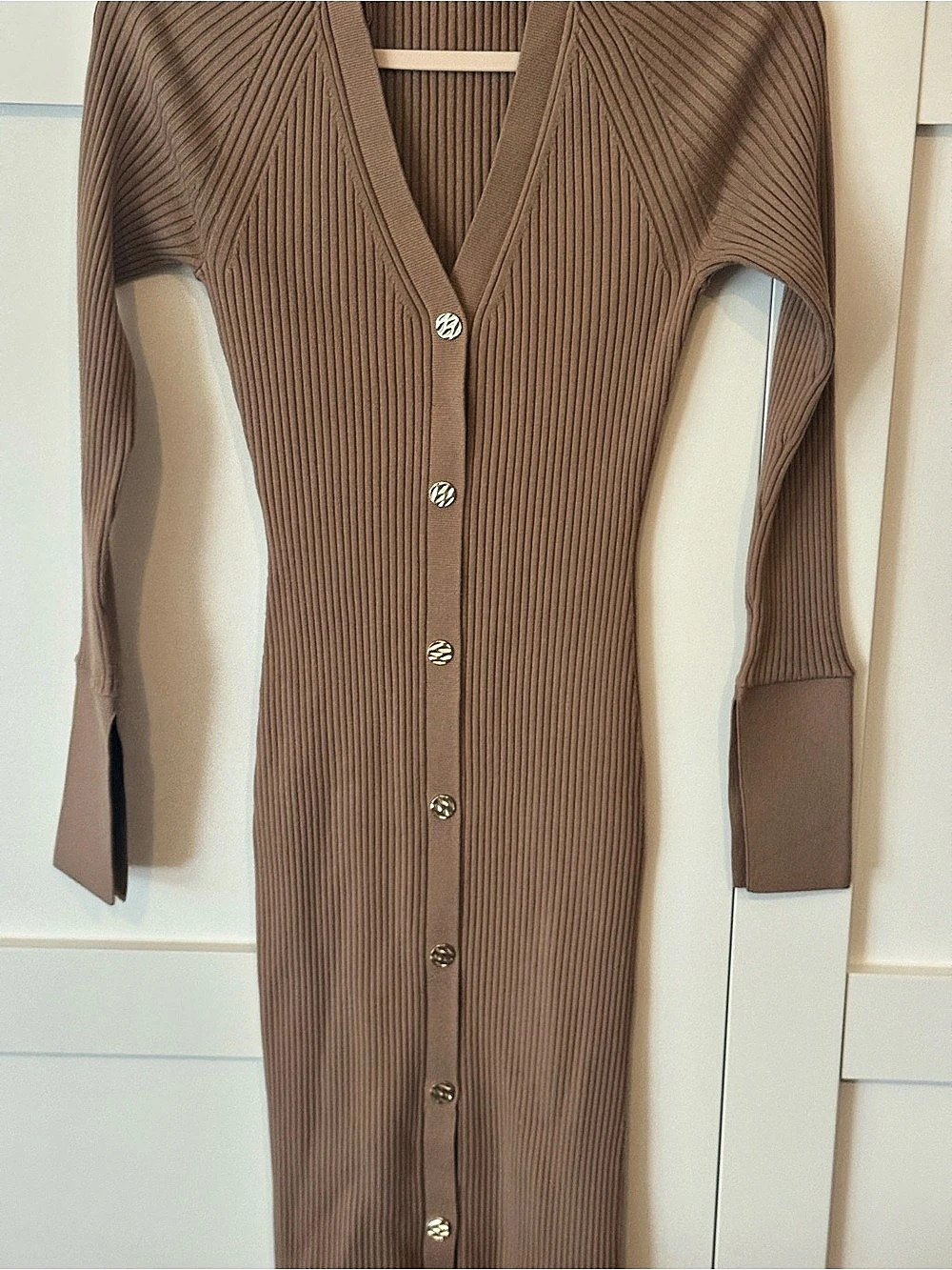 Reiss Avery Ribbed Knit Midi Dress Brown/camel Small